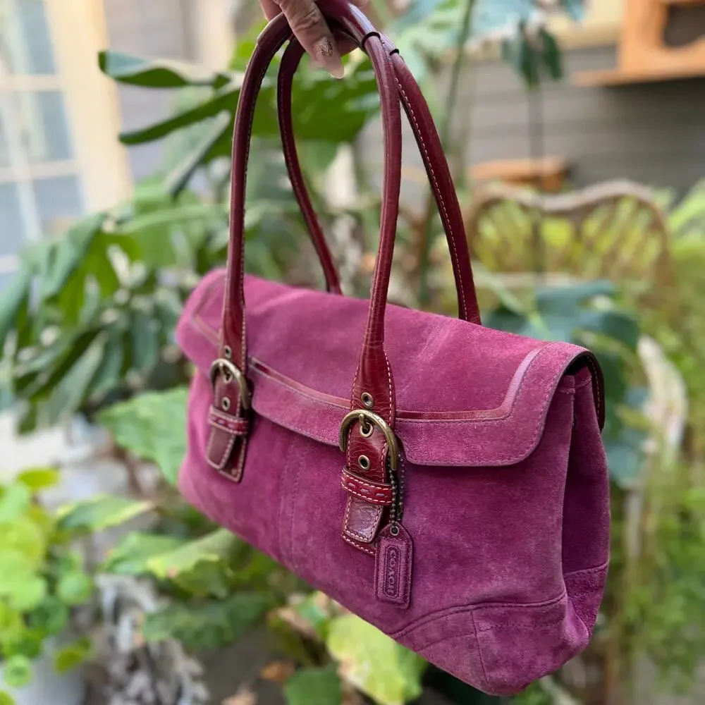Vintage Coach Soho Suede Flap Satchel 9674 Raspberry Pink Y2K 2004